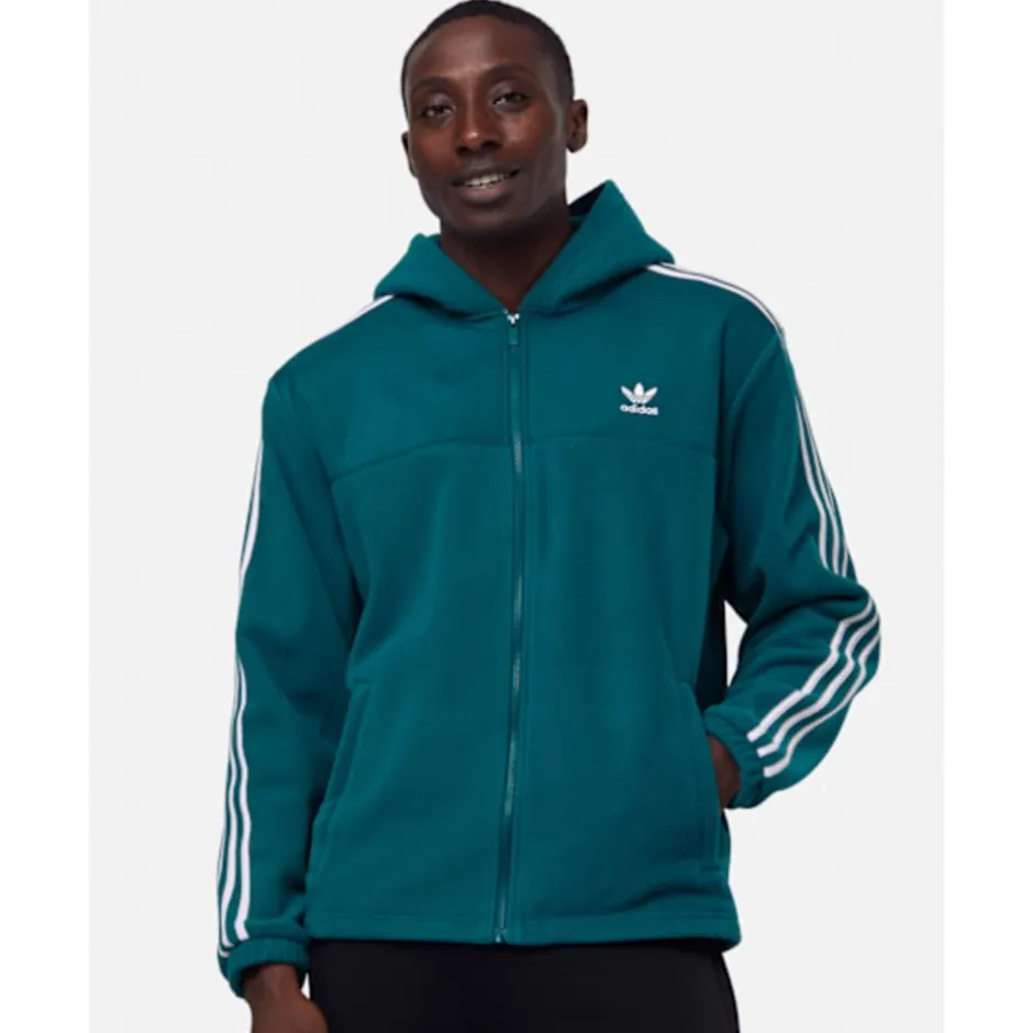 Mens 3 Stripes Full Zip Polar Fleece Hoodie-adidas Originals Best
